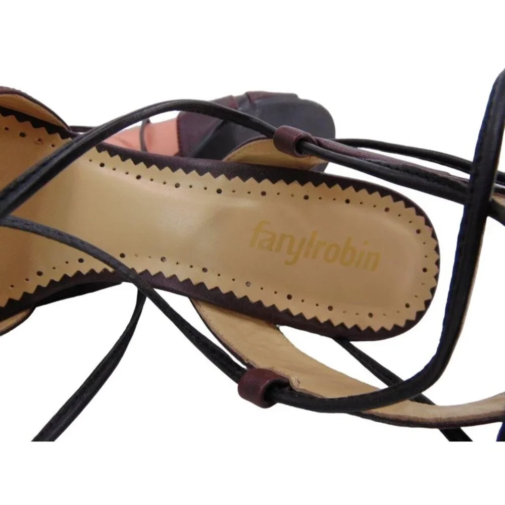 Anthropologie Faryl Robin Caley Lace Up Ankle Tie Heels 9.5 Chunky Heel Laser - Picture 5 of 13